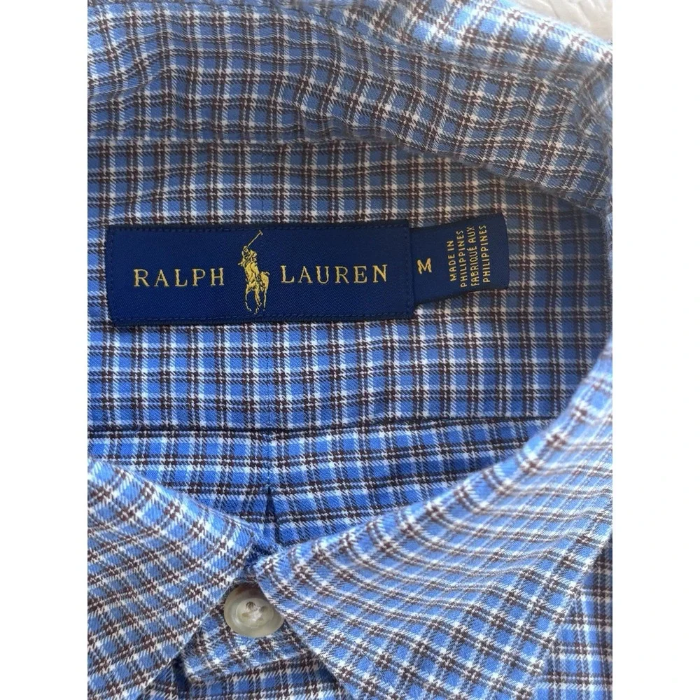 Polo Ralph Lauren Shirt Mens M Blue‎ Plaid Classic Fit Performance Long Sleeve